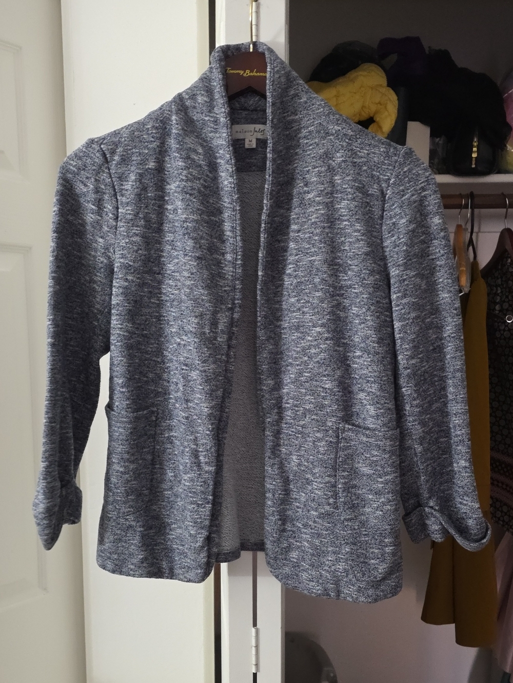 Maison Jules Heathered Gray Open-Front Knit Blazer